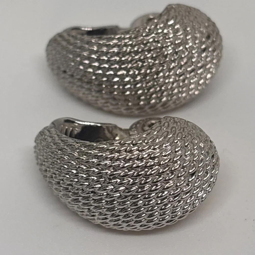 Monet Clip On Earrings Silver Tone Textured Dome Vintage Designer Costume